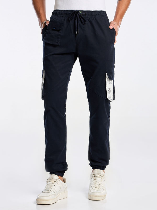 Navy Blue Solid Cargo Jogger for Men Mankright