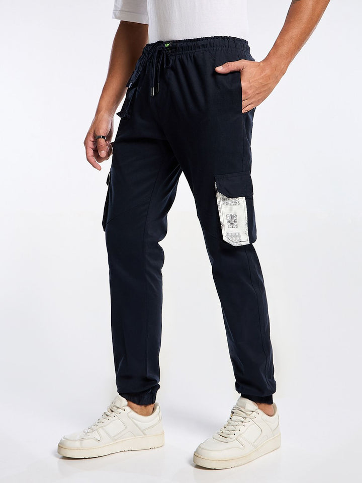 Navy Blue Solid Cargo Jogger for Men Mankright