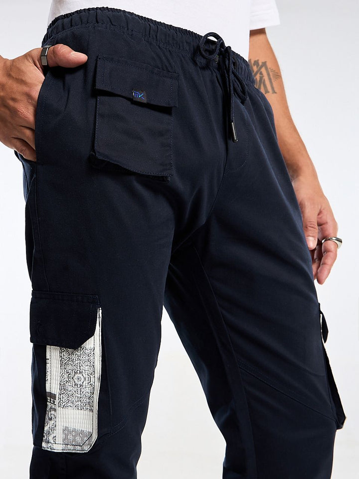 Navy Blue Solid Cargo Jogger for Men Mankright