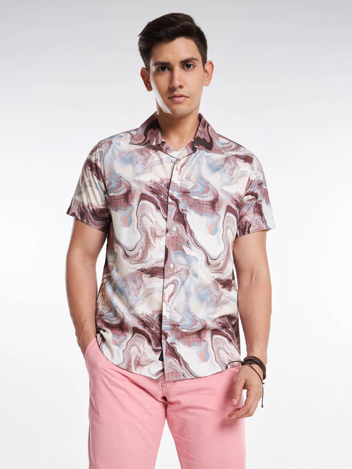 Serene Swirls Print Half Sleeve Shirt Mankright