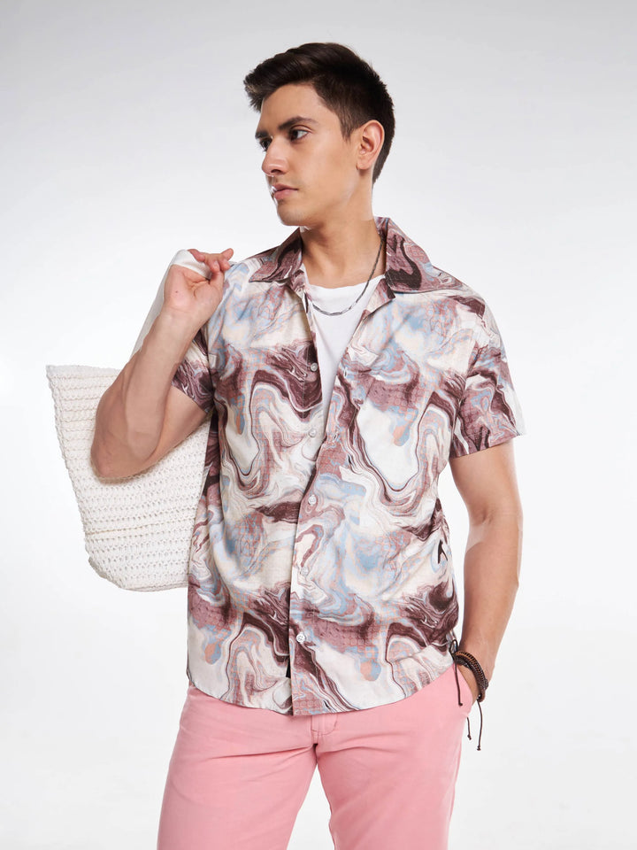 Serene Swirls Print Half Sleeve Shirt Mankright