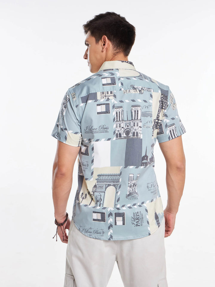 Paris Print Half Sleeve Shirt Mankright