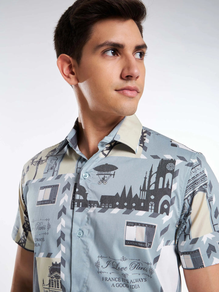 Paris Print Half Sleeve Shirt Mankright