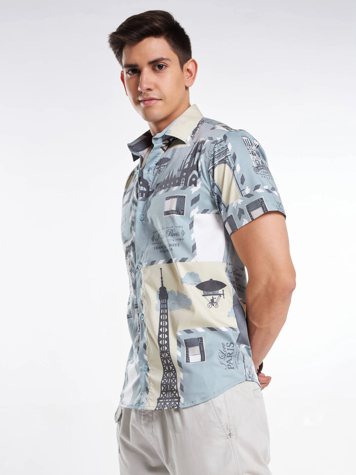 Paris Print Half Sleeve Shirt Mankright