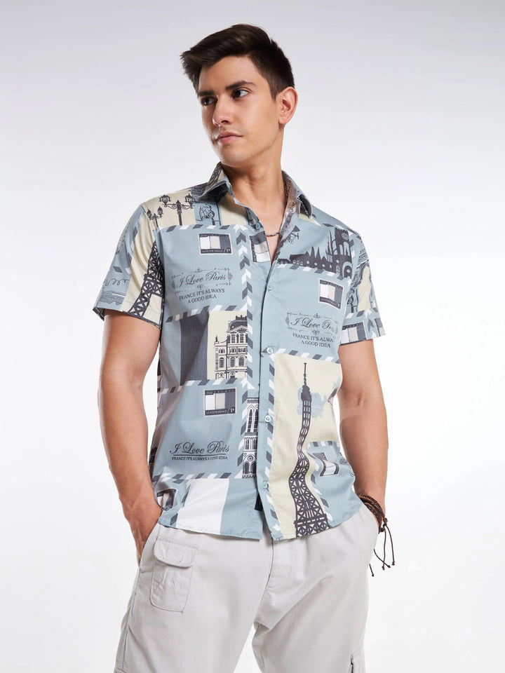 Paris Print Half Sleeve Shirt Mankright