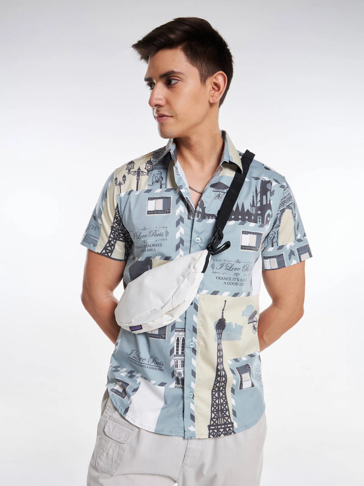 Paris Print Half Sleeve Shirt Mankright