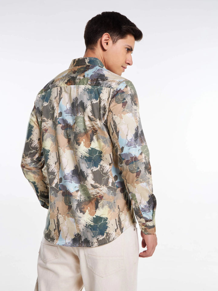 Artisan Brushstroke Print Full Sleeve Urban Shirt Mankright