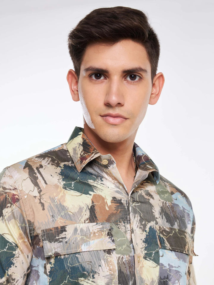 Artisan Brushstroke Print Full Sleeve Urban Shirt Mankright