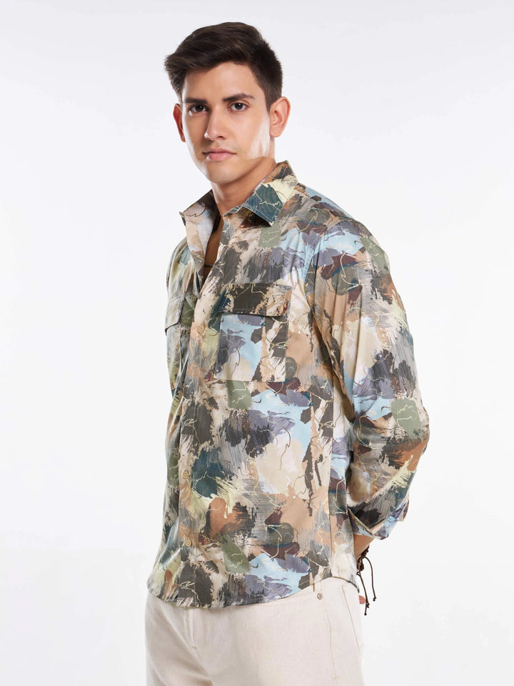 Artisan Brushstroke Print Full Sleeve Urban Shirt Mankright