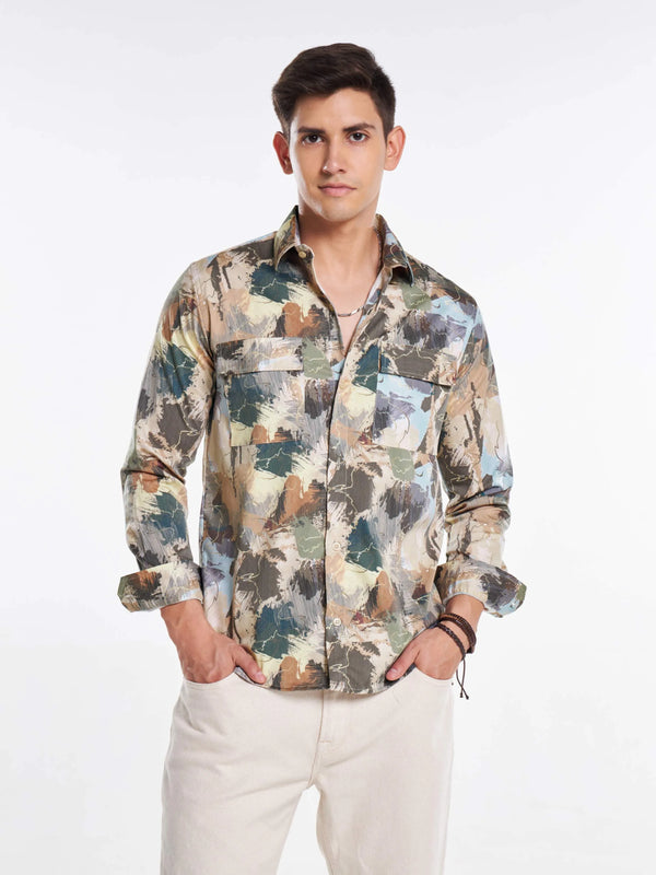 Artisan Brushstroke Print Full Sleeve Urban Shirt Mankright