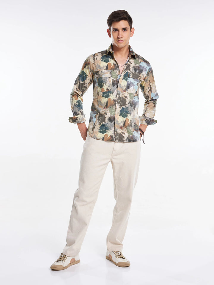 Artisan Brushstroke Print Full Sleeve Urban Shirt Mankright