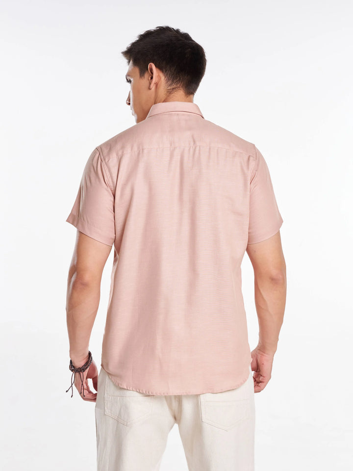 Linen Half Sleeve Classic Collar Shirt - Rosy Brown Mankright