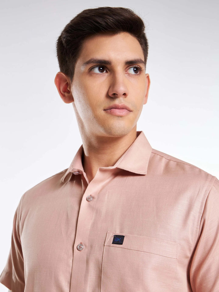 Linen Half Sleeve Classic Collar Shirt - Rosy Brown Mankright