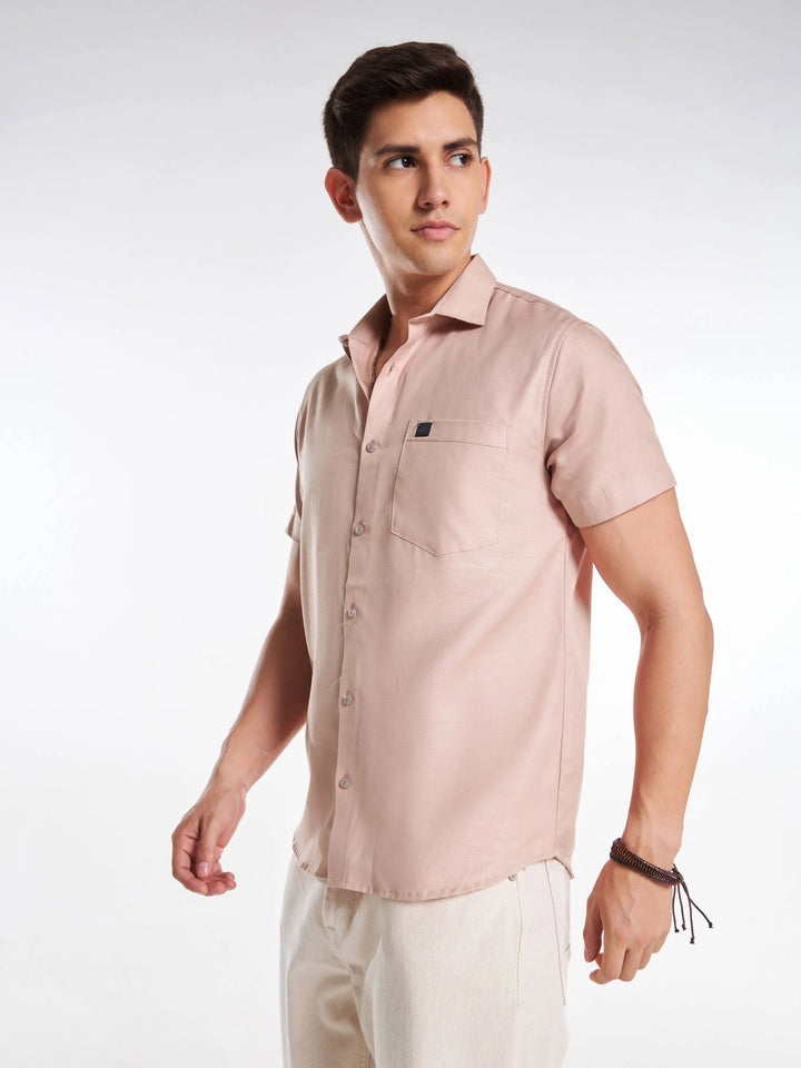 Linen Half Sleeve Classic Collar Shirt - Rosy Brown Mankright