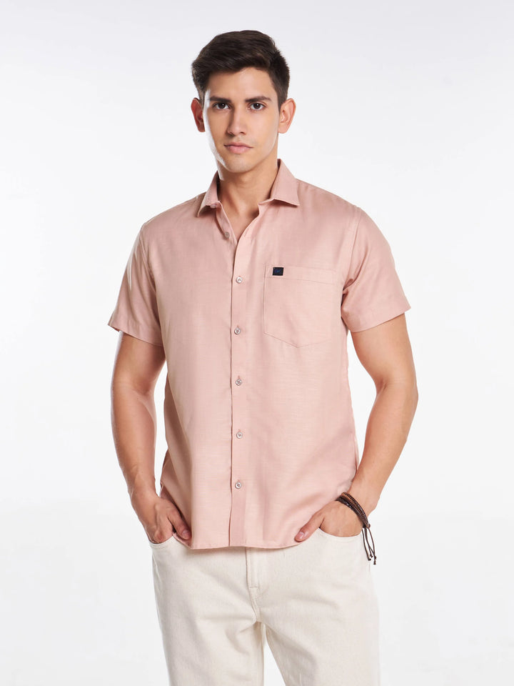 Linen Half Sleeve Classic Collar Shirt - Rosy Brown Mankright