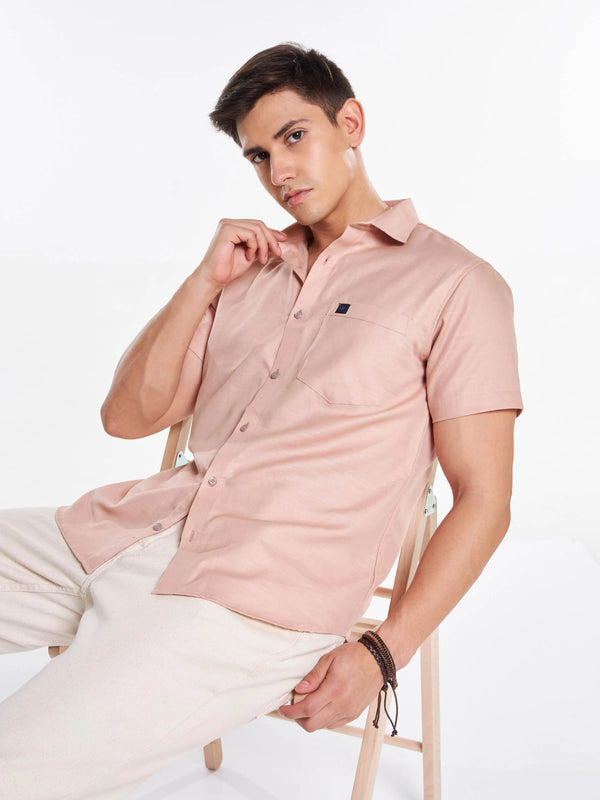 Linen Half Sleeve Classic Collar Shirt - Rosy Brown Mankright