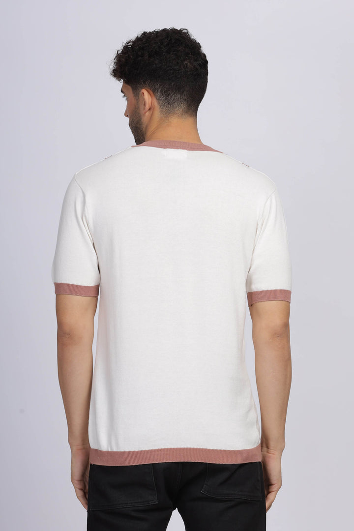 Retro Stripe Knit T-Shirt White & Rose Mankright