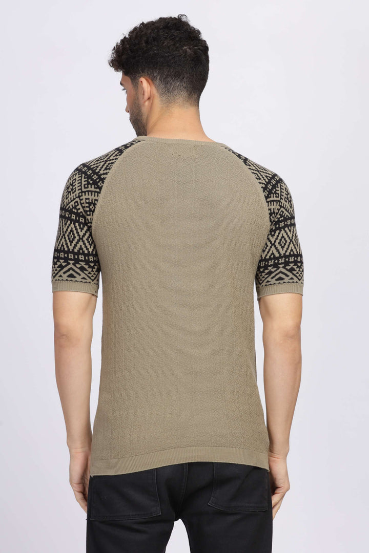 Nordic Knit Olive Green Round Neck T-Shirt Mankright