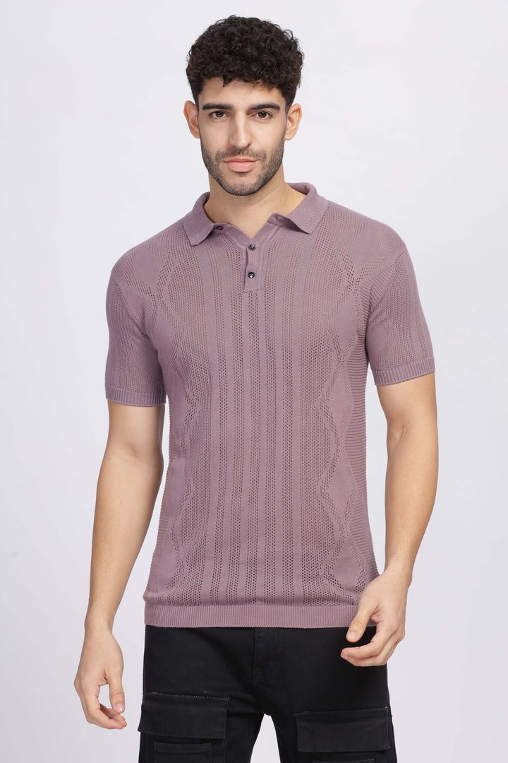 Diamond Knit Light Purple Polo T-Shirt Mankright