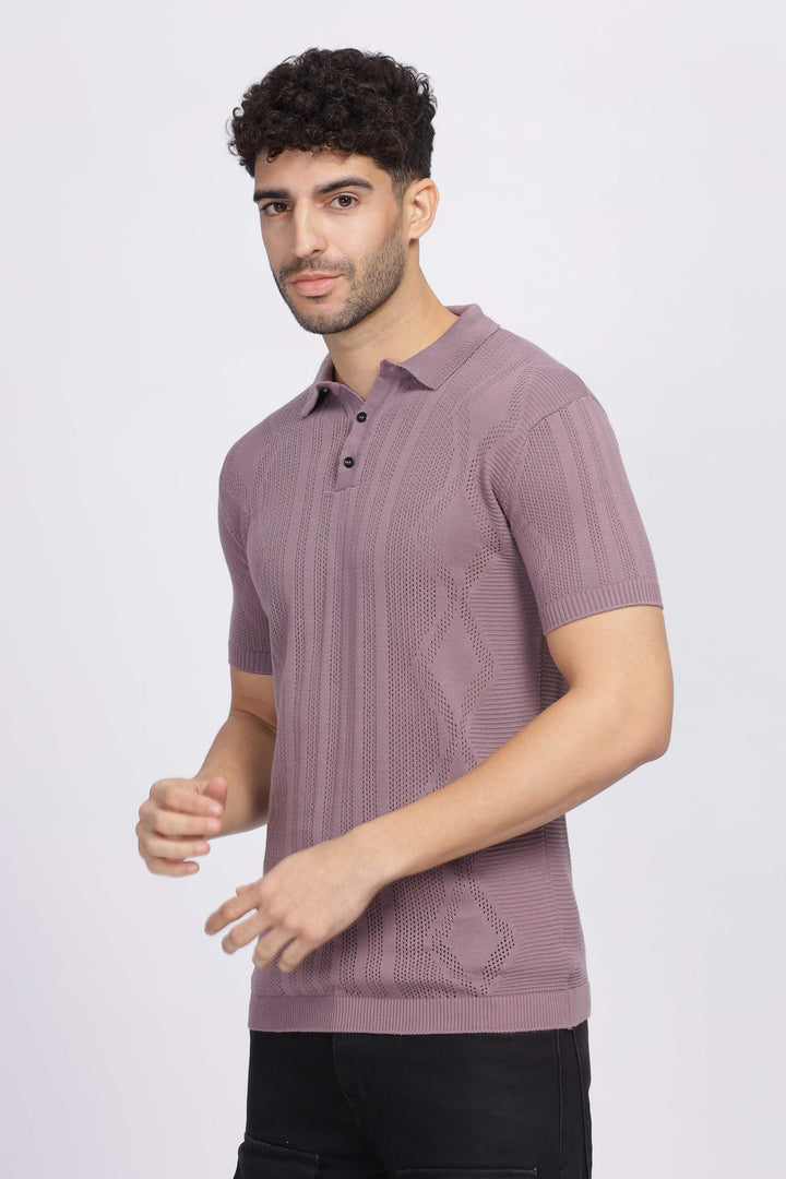 Diamond Knit Light Purple Polo T-Shirt Mankright