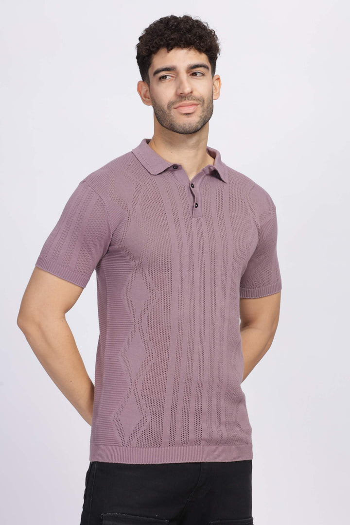 Diamond Knit Light Purple Polo T-Shirt Mankright