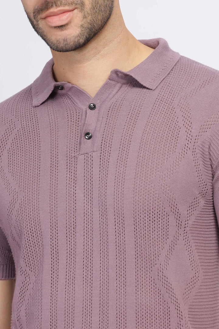 Diamond Knit Light Purple Polo T-Shirt Mankright