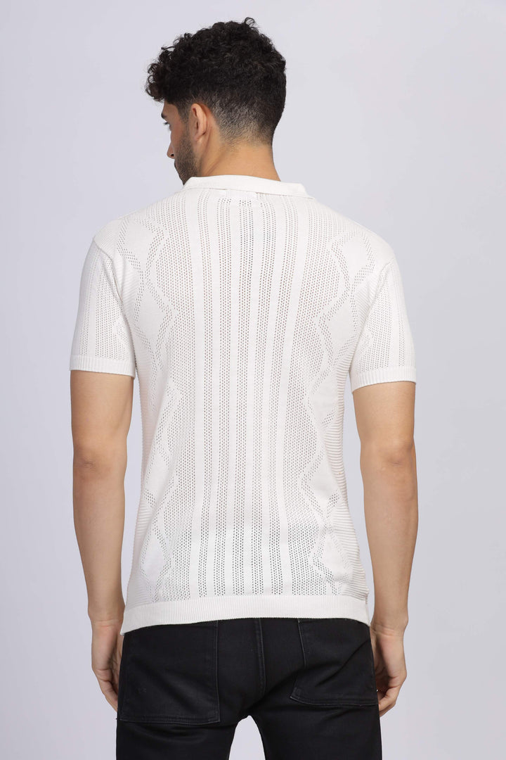 Diamond Knit White Polo T-Shirt Mankright