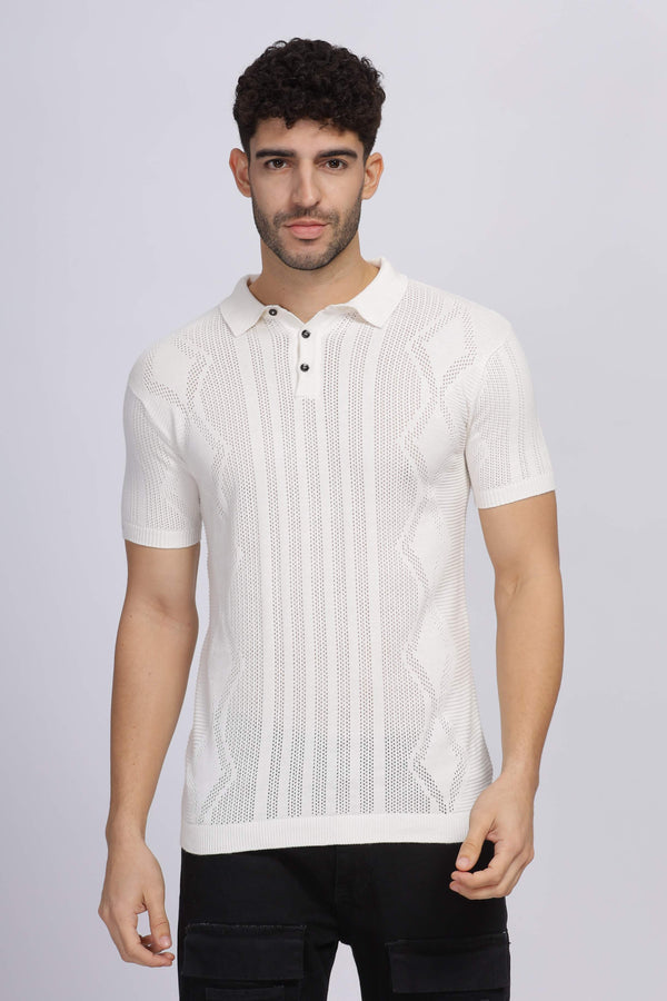 Diamond Knit White Polo T-Shirt Mankright