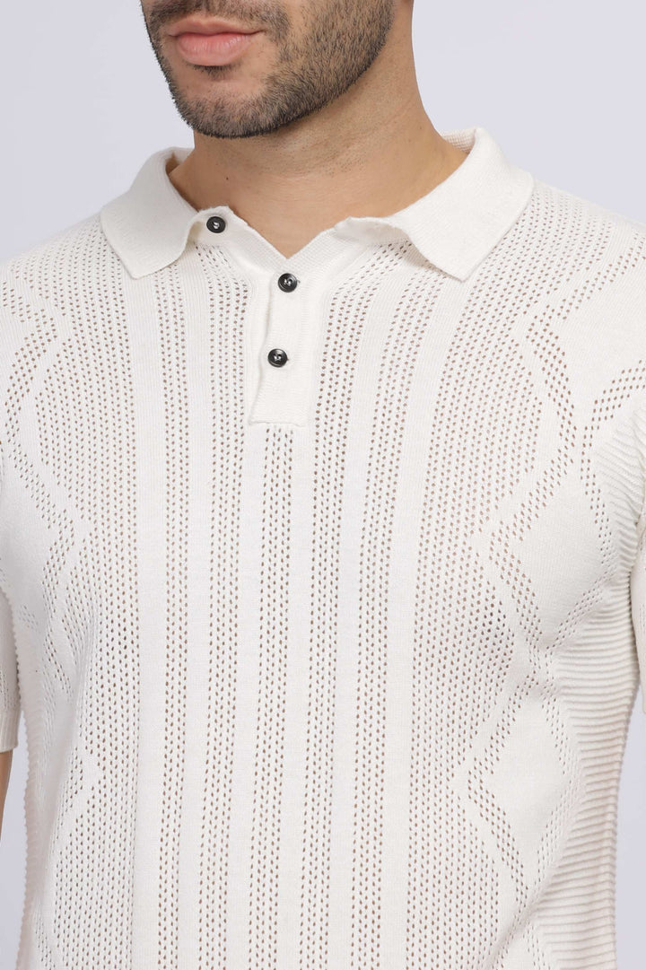 Diamond Knit White Polo T-Shirt Mankright