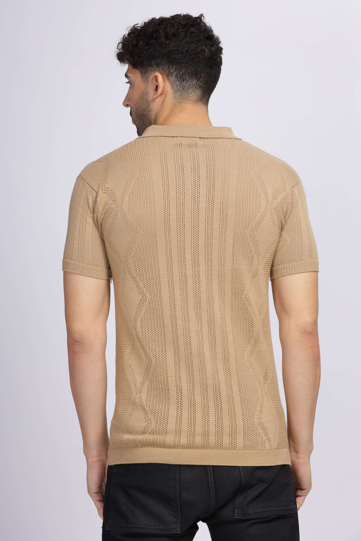 Diamond Knit Beige Polo T-Shirt Mankright