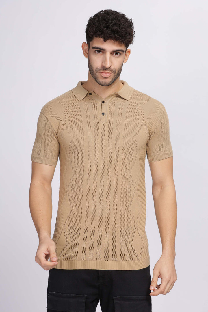 Diamond Knit Beige Polo T-Shirt Mankright