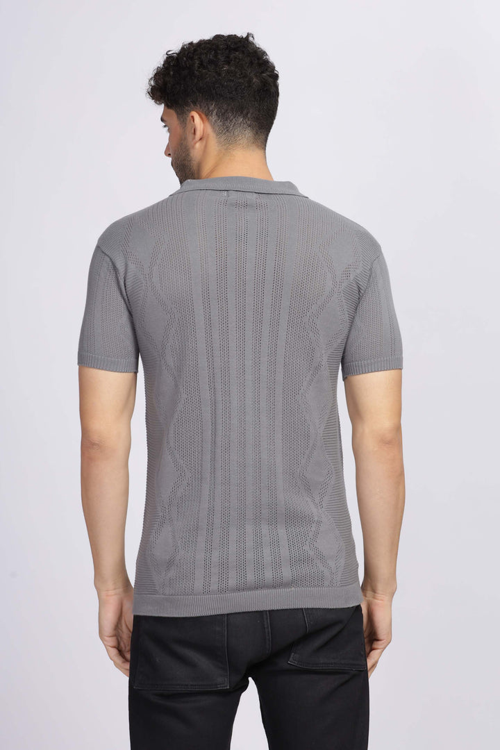 Diamond Knit Grey Polo T-Shirt Mankright