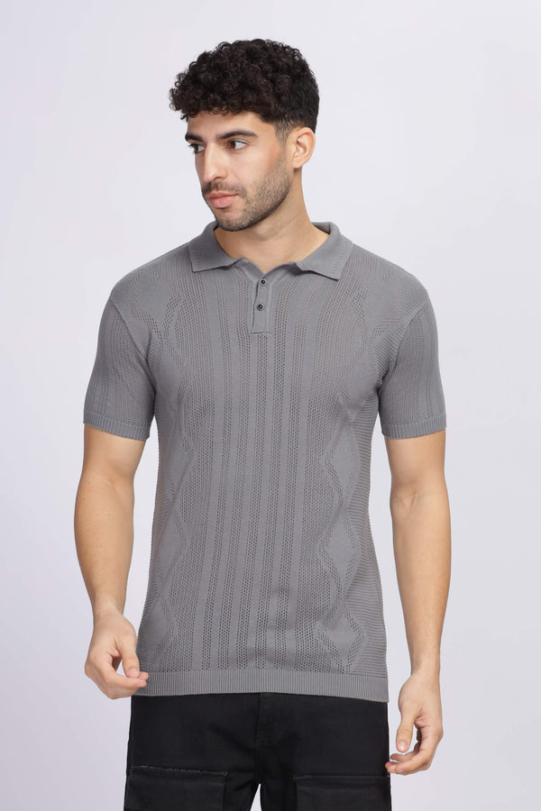 Diamond Knit Grey Polo T-Shirt Mankright