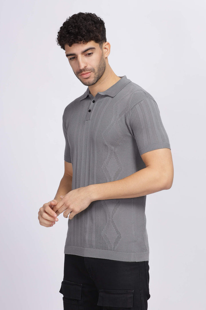 Diamond Knit Grey Polo T-Shirt Mankright