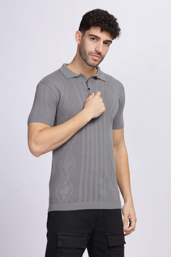 Diamond Knit Grey Polo T-Shirt Mankright