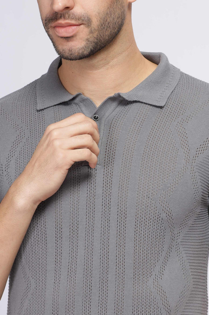 Diamond Knit Grey Polo T-Shirt Mankright