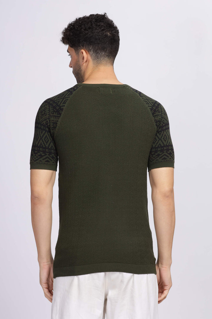 Nordic Knit Dark Green Round Neck T-Shirt Mankright