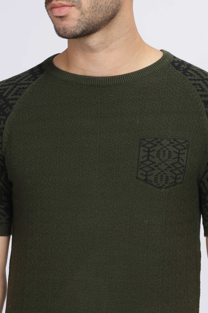 Nordic Knit Dark Green Round Neck T-Shirt Mankright