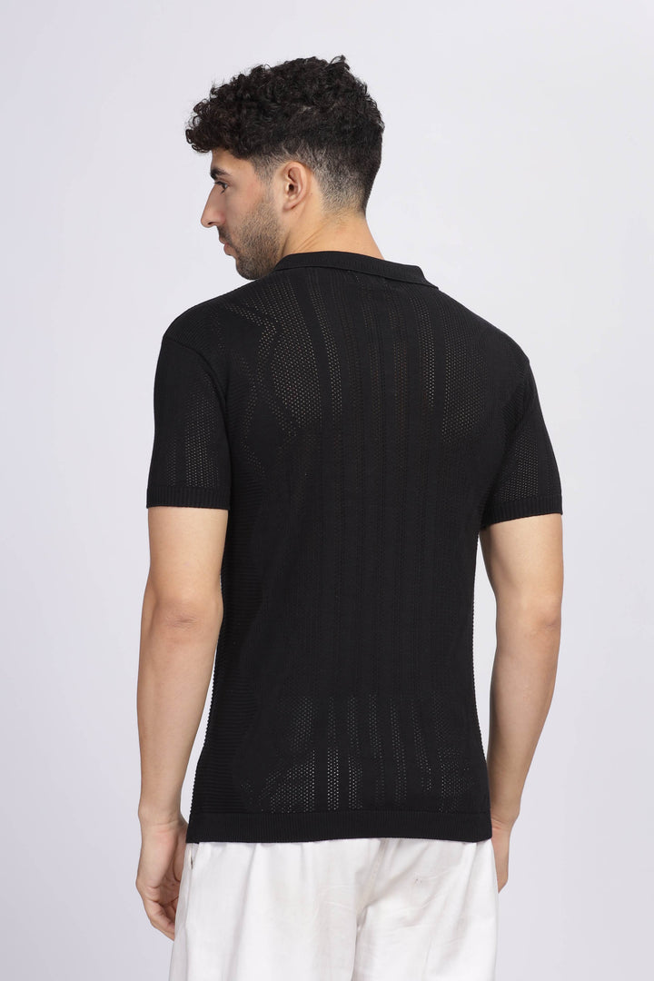 Diamond Knit Black Polo T-Shirt Mankright