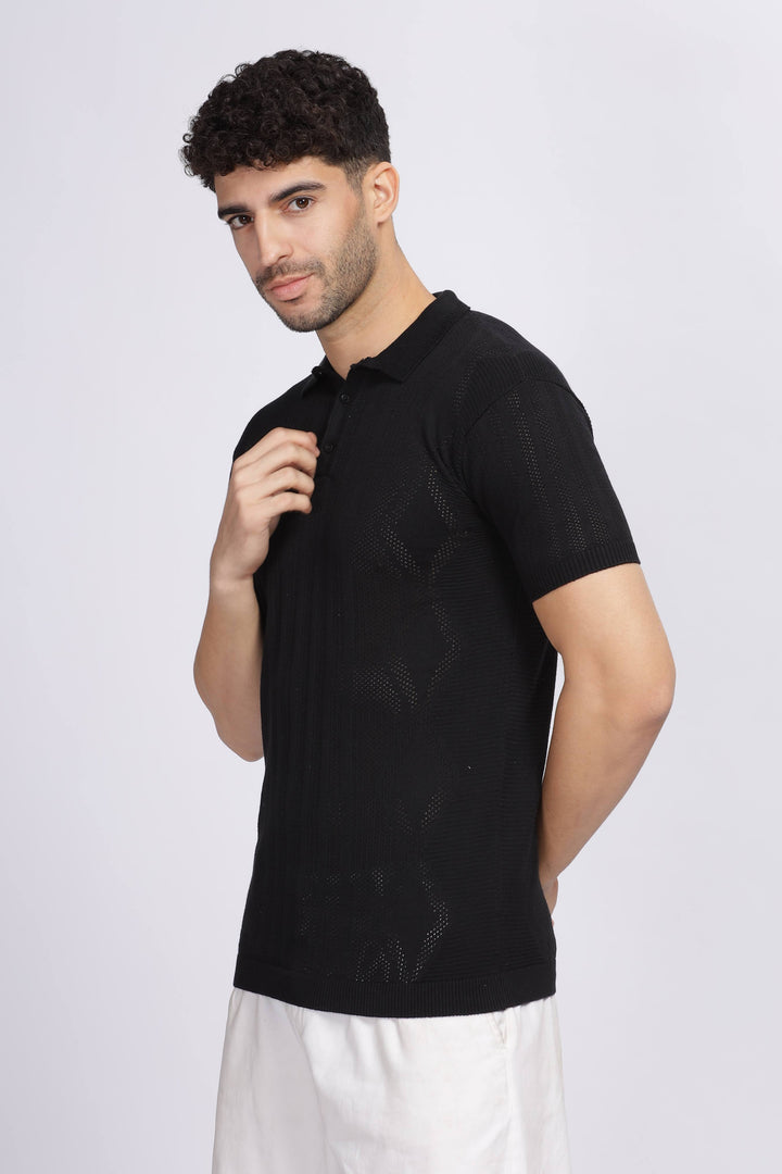 Diamond Knit Black Polo T-Shirt Mankright