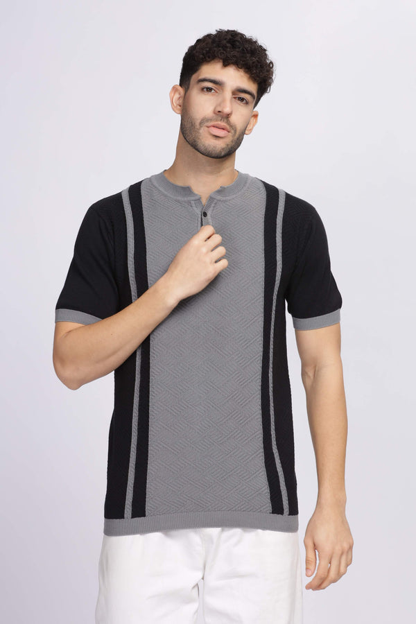 Retro Stripe Knit T-Shirt Grey & Black Mankright