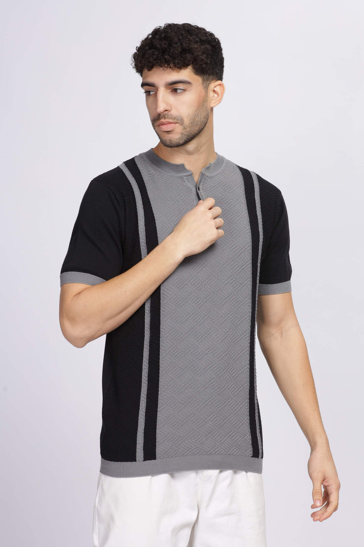 Retro Stripe Knit T-Shirt Grey & Black Mankright