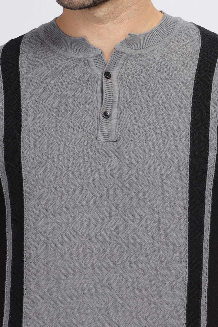 Retro Stripe Knit T-Shirt Grey & Black Mankright