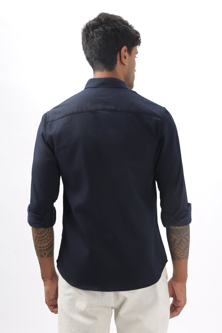 Navy Blue Full Sleeve Corduroy Shirt For Men Mankright