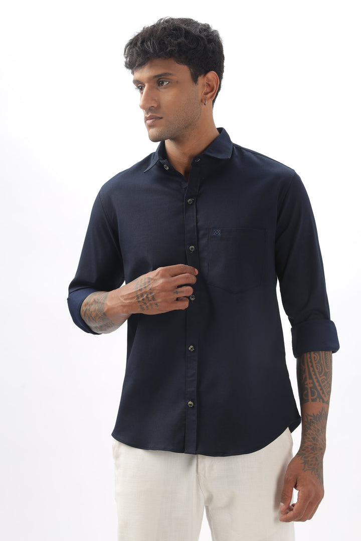 Navy Blue Full Sleeve Corduroy Shirt For Men Mankright