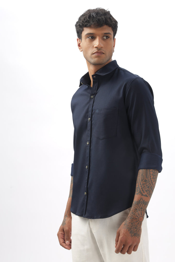 Navy Blue Full Sleeve Corduroy Shirt For Men Mankright