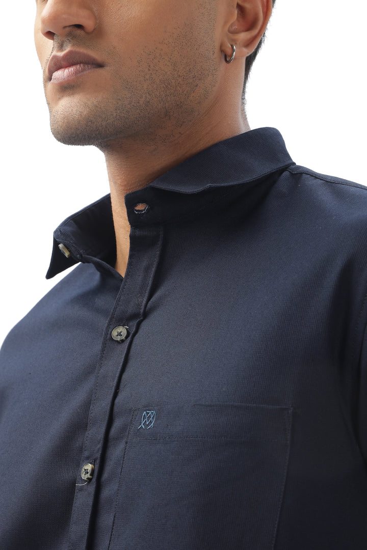 Navy Blue Full Sleeve Corduroy Shirt For Men Mankright