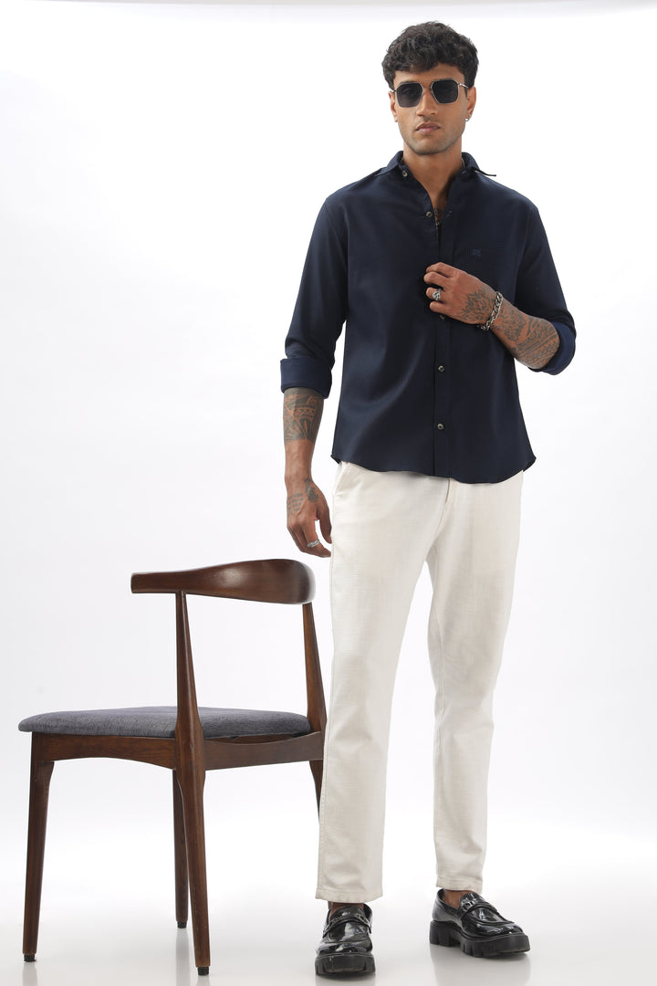 Navy Blue Full Sleeve Corduroy Shirt For Men Mankright