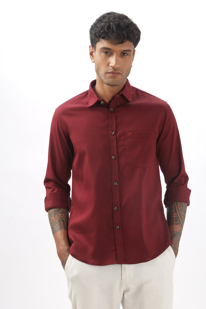 Maroon Green Full Sleeve Corduroy Shirt For Men Mankright