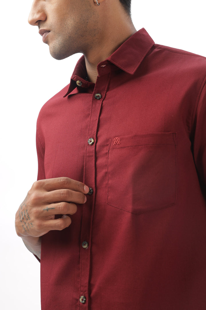 Maroon Green Full Sleeve Corduroy Shirt For Men Mankright